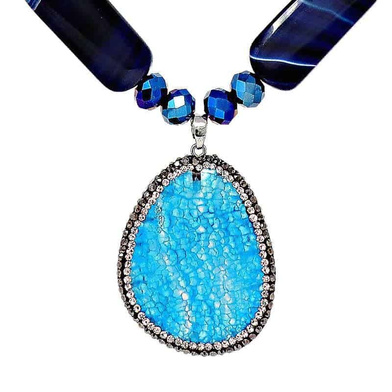 HerMJ.com Blue Brazilian Agate Pendant