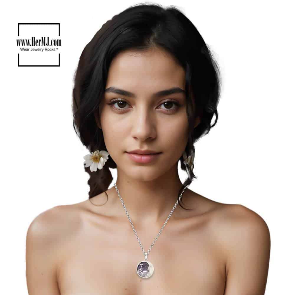 Amethyst Moon And Stars Moon Gemstone Pendant