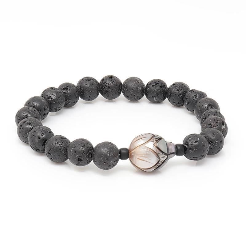 Black Lava Stone Taihítis Pearl Bracelet - Ceart