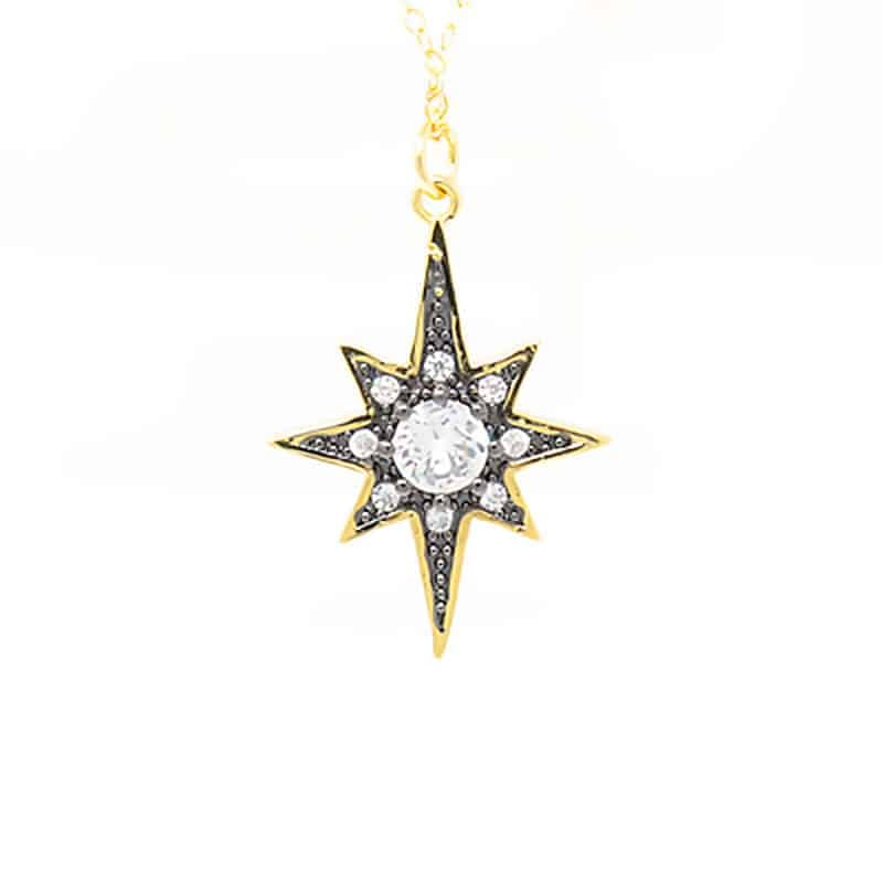 Celestial Star Gold Pendant Necklace - Front Detail