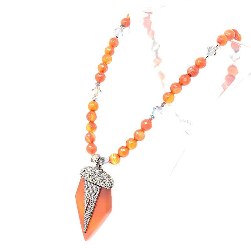 Red Agate Crystal Pendant Necklace - B - Left