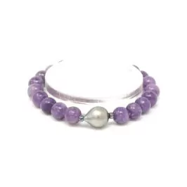 Purple Lepidolite Bracelet With Tahitian Pearl Enchase - HerMJ