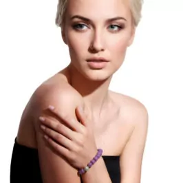 Purple Lepidolite Bracelet With Tahitian Pearl Enchase - HerMJ Lifestyle Model
