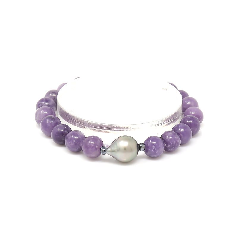 Purple Lepidolite Bracelet With Tahitian Pearl Enchase - HerMJ