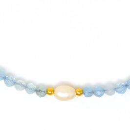 Pearl and Aquamarine Necklace - White Pearl Detail