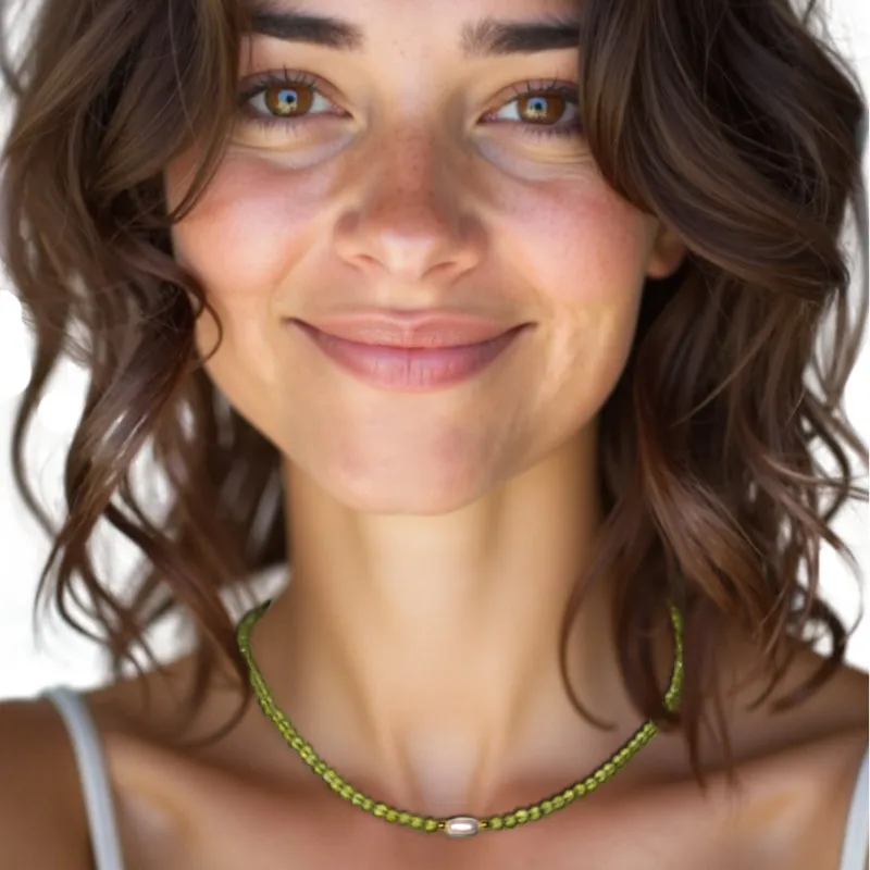 Peridot And Pearl Fusion Necklace - HerMJ Lifestyle Model