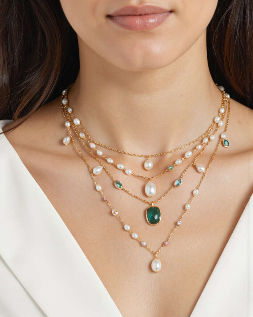 Layering Pearl Necklaces with Crystals