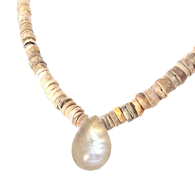 Australian Opal Necklace And Moonstone Pendant - Profile