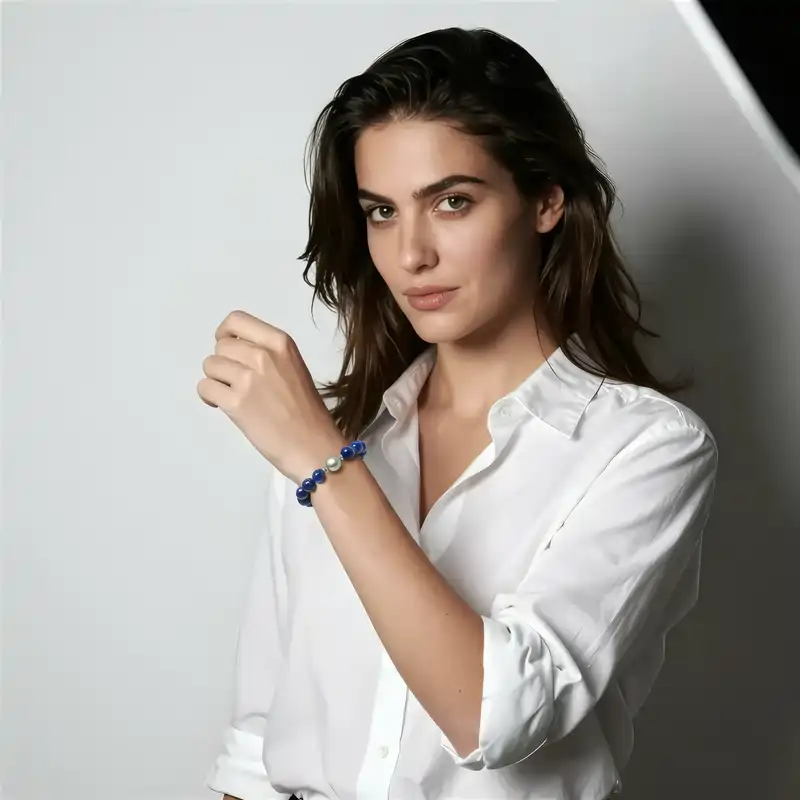 lapis lazuli bracelet with tahitian pearl accent lapis lazuli bracelet with tahitian pearl accent