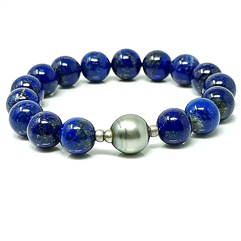 lapis lazuli bracelet with tahitian pearl accent