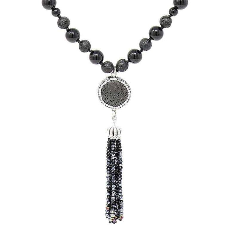 Black Agate Lava Mala Necklace