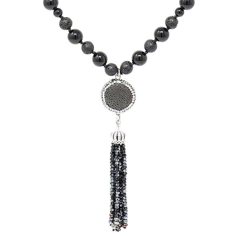 Black-Agate-Lava-Mala-Necklace-pendant Raven Lava Pendant