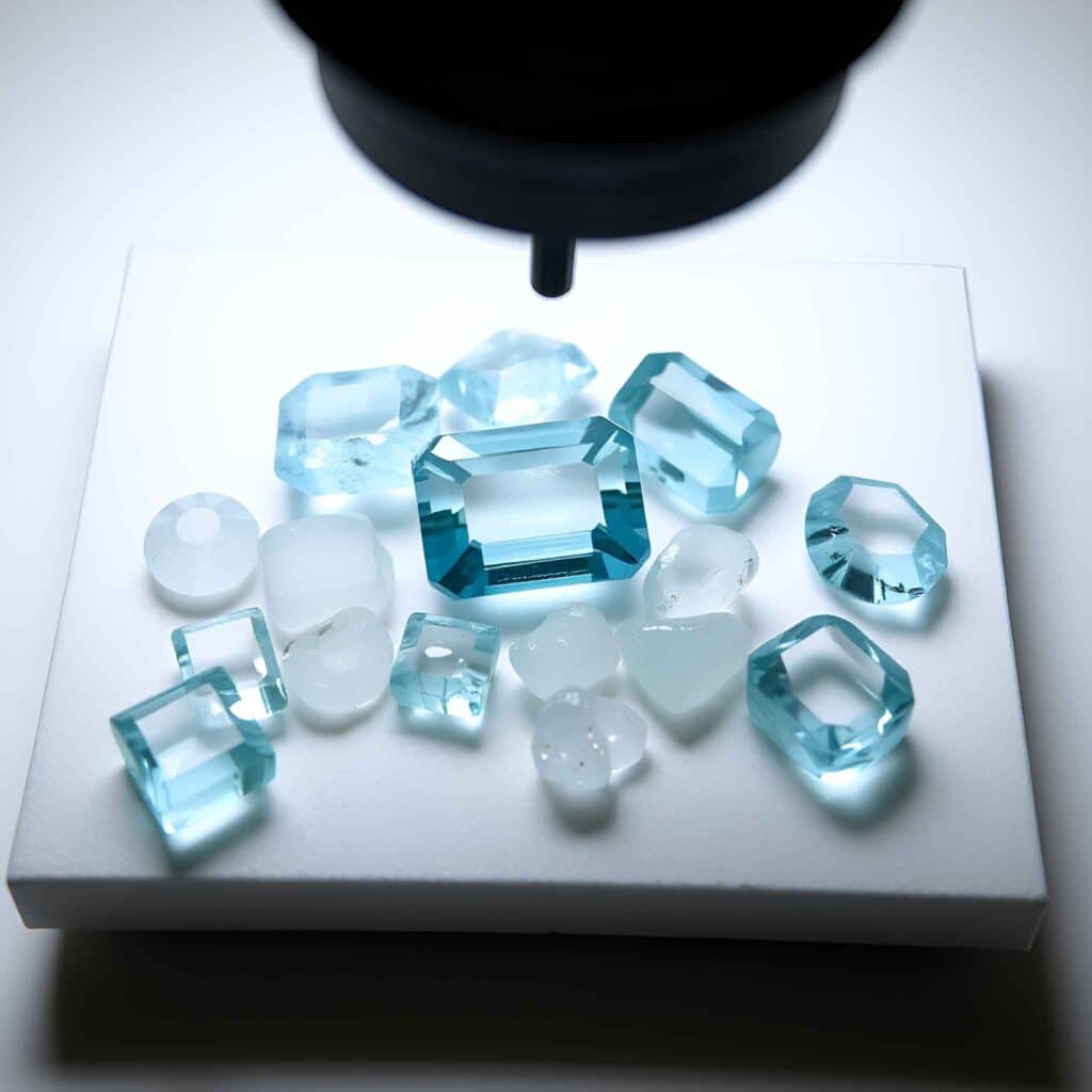 aquamarine gemstone properties view under a microscope
