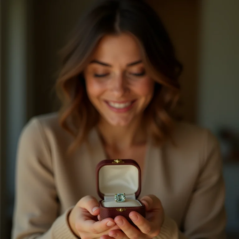 a woman holding a birthstone alternative in a jewelry gift box