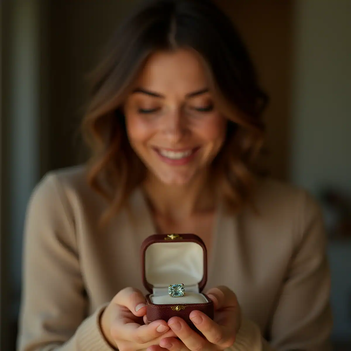 Why You Should Consider Birthstone Alternatives a woman holding a birthstone alternative in a jewelry gift box