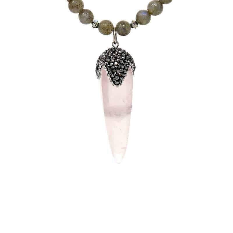 Spire Rose Quartz and Labradorite Necklace - pendant