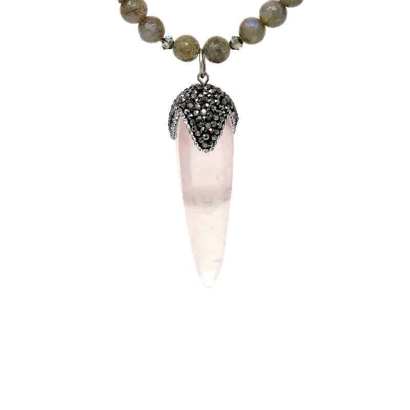 Spire Rose Quartz and Labradorite Necklace - pendant