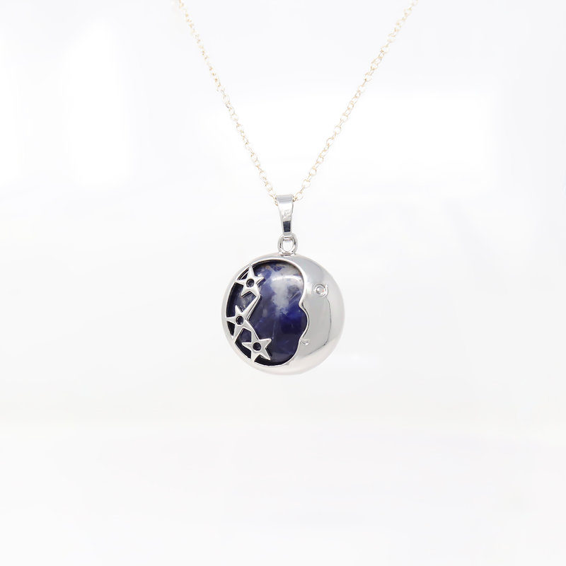 Sodalite Moon Pendant Necklace