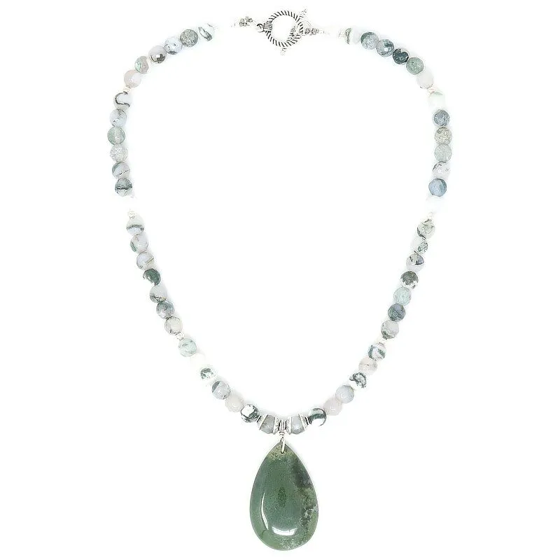 Moss Agate Sterling Silver Pendant Necklace
