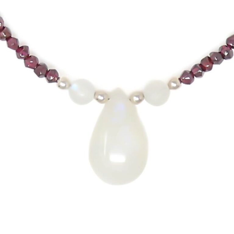 Rainbow Moonstone Garnet Pendant Necklace - Pendant