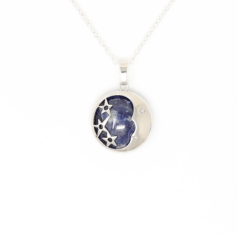Sodalite Moon and Stars Pendant Necklace