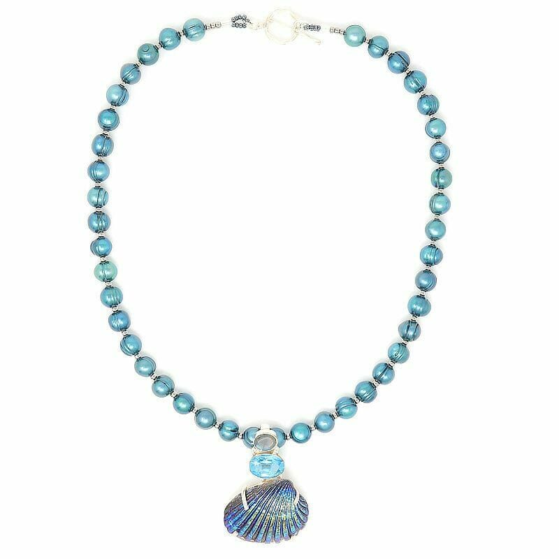 Genuine-Freshwater-Pearl-Cerulean-Blue-Necklace Genuine Freshwater Pearl Cerulean Blue Necklace