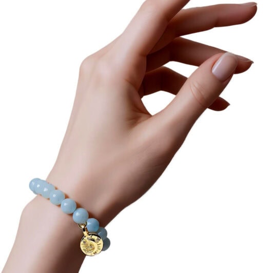 Aquamarine Blue Gemstone Bracelet on Wrist - HerMJ Lifestyle Mod