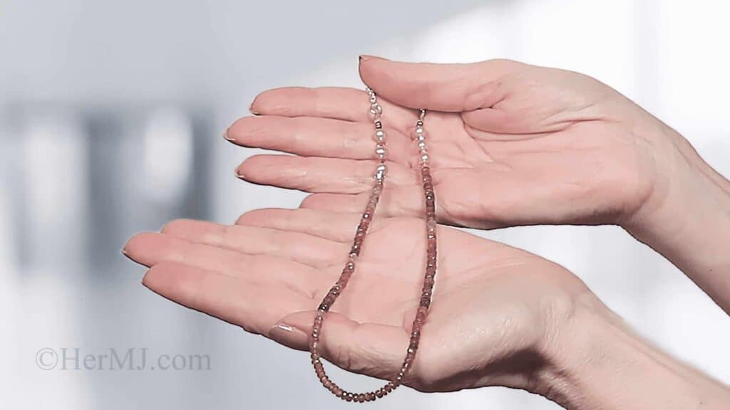 handcrafted natural stone jewelry designs - Pink Tourmaline and Pearl Necklace - Lifestyle
