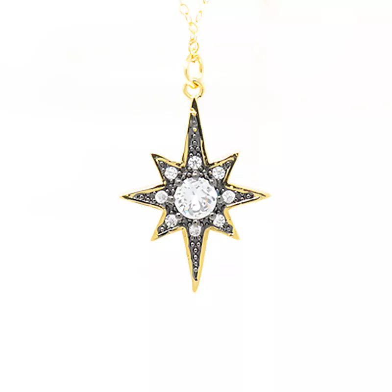 Celestial Star Gold Pendant Necklace - Front Detail
