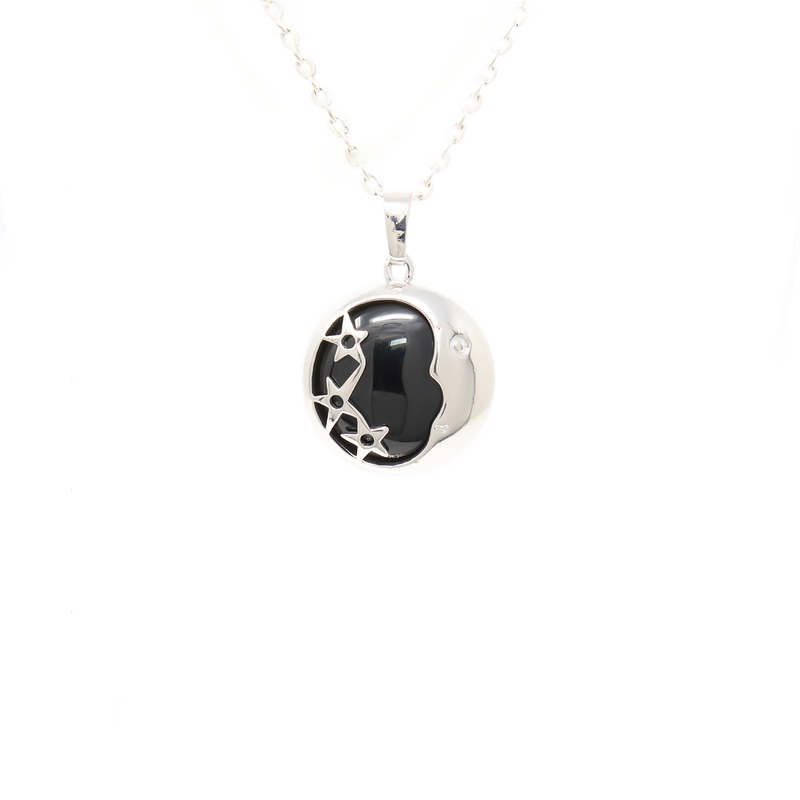 Black Onyx Moon And Stars Pendant Necklace