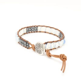 Opalite Beaded Bracelet - Engraved Button