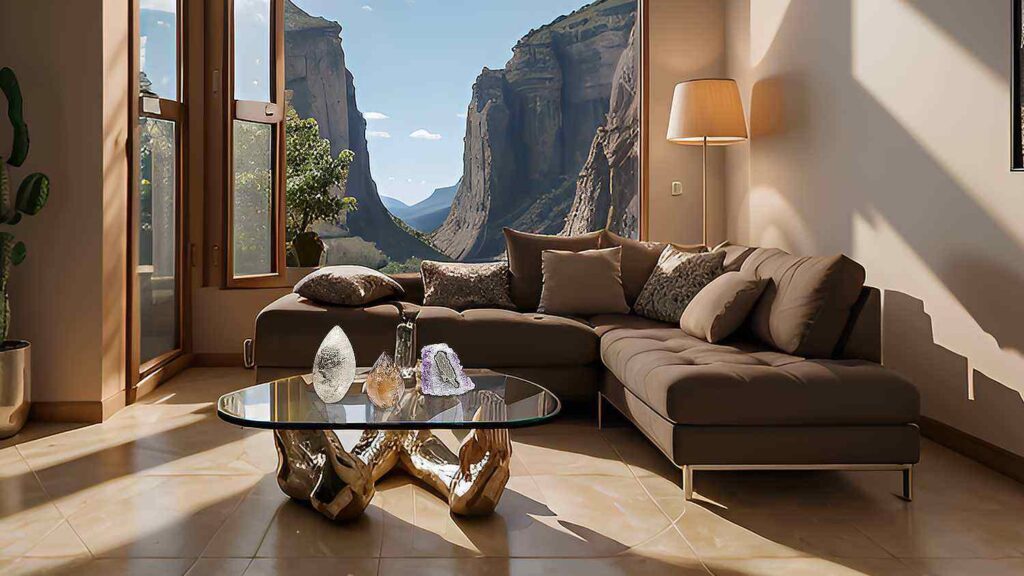 decorating your home with stones gems and crystals in a  beautiful Living Room