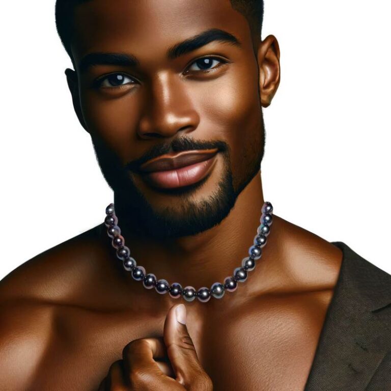 How Long Should A Man's Necklace Be - Rainbow Freshwater Pearl Necklace - HerMJ Model