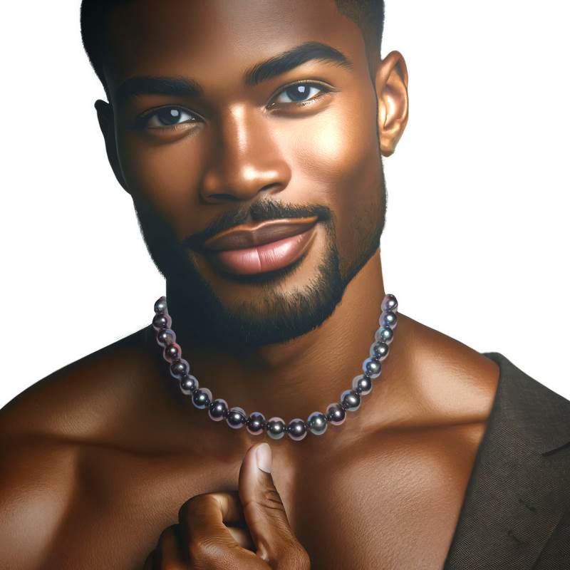 Artisan Men's Jewelry - Rainbow Freshwater Pearl Necklace - HerMJ Model