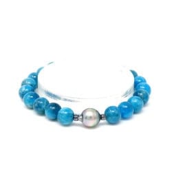 Blue Apatite Bracelet With Tahitian Pearl Enchase - HerMJ