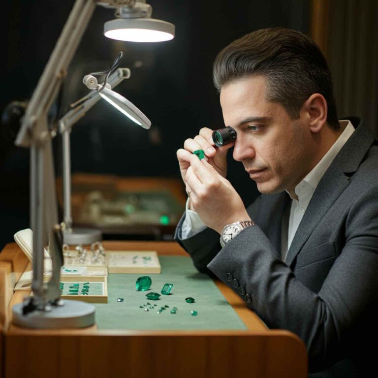 Gemstone Adornments Over Time - Gemologist Evaluating Emerald Gemstones