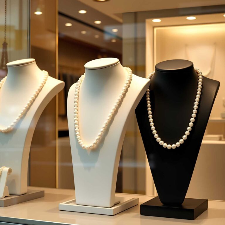 High Akoya Pearls Necklace Prices In Store Display Window