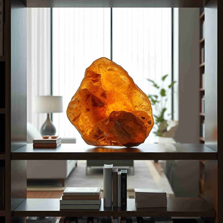Carnelian Gemstone On Book Shelf-Why Gemstones are the rage in home interior decorating 