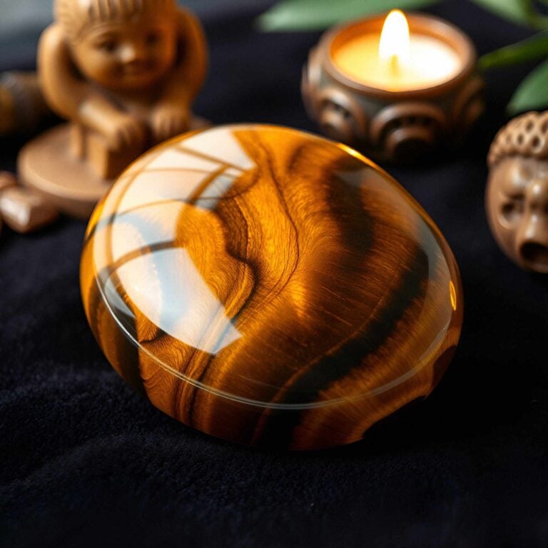 Tiger Eye Gemstone on Velvet with Candle