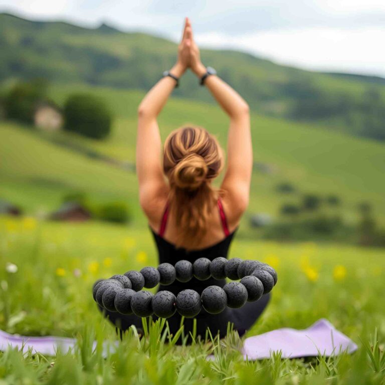 Lava stone bracelet in field illustrating the natural beauty of stone jewelry