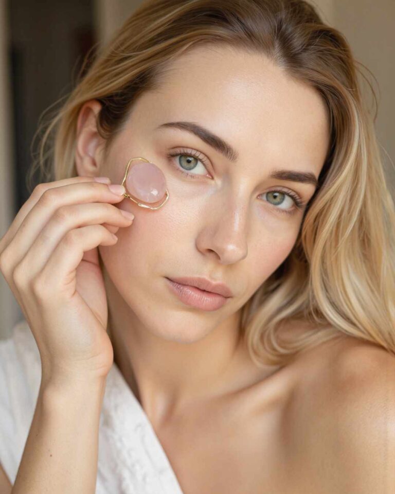 HerMJ_Rose_Quartz_Crystal_Meaning_Article_Woman_Using_Rose_Quartz_Crystal_Facial_Roller