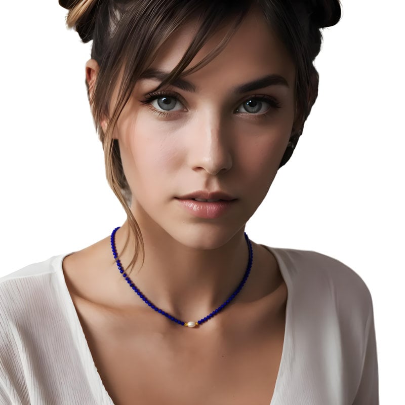 Lapis Lazuli Pearl Necklace - HerMJ Lifestyle Model