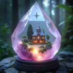 Gemstone Energy Vibrations in a glass dome, highlighting crystal beauty