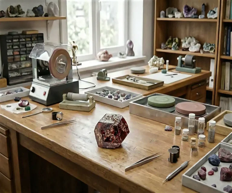 What is corundum. Shown - Lapidary corundum gemstone on gem-cutter's table