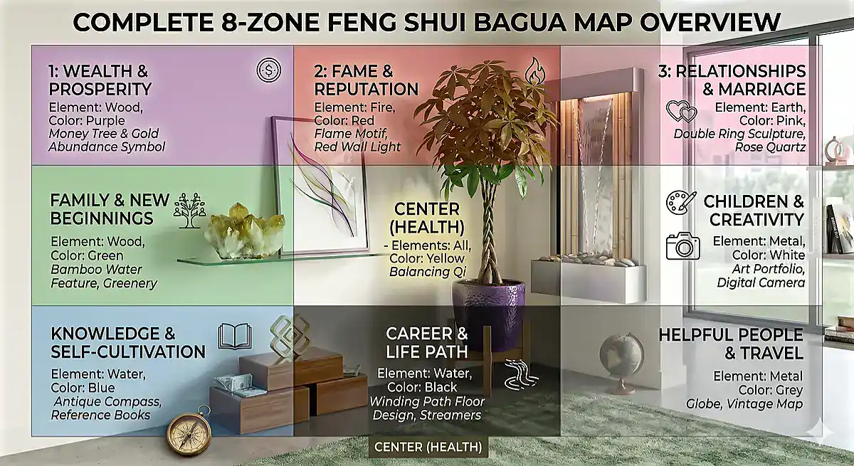 The Sparkling Surge: Redefining Crystal Healing ✺ HerMJ crystal healing feng shui Bagua map