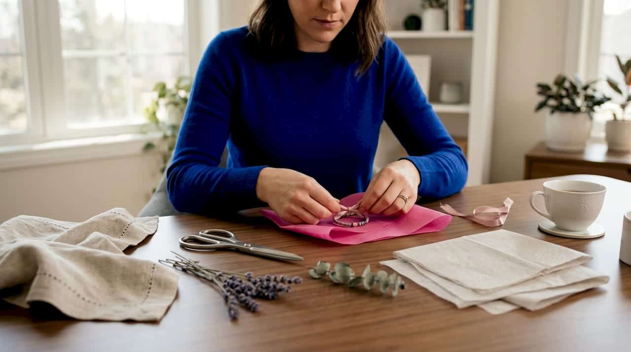 How to Wrap Handmade Jewelry for Gifting Beautifully Woman wrapping handmade jewelry gift