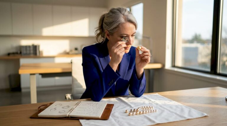 Jewelry expert examining South Sea pearl