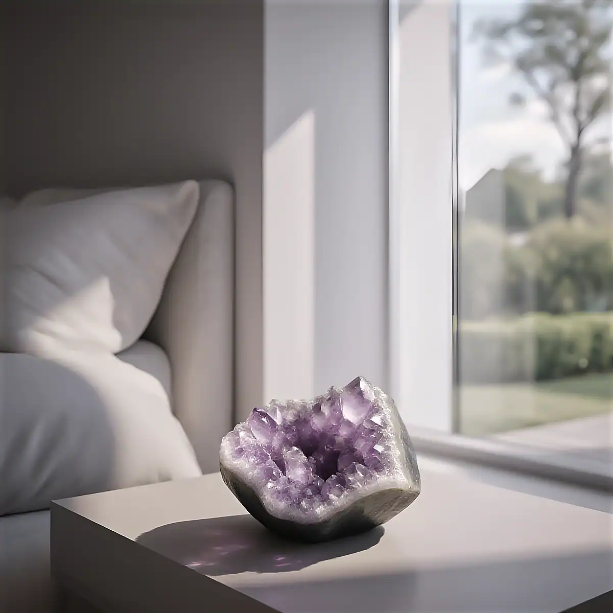 What Home Decor Colors Are Best for Decorating the Bedroom? Purple amethyst geode decor