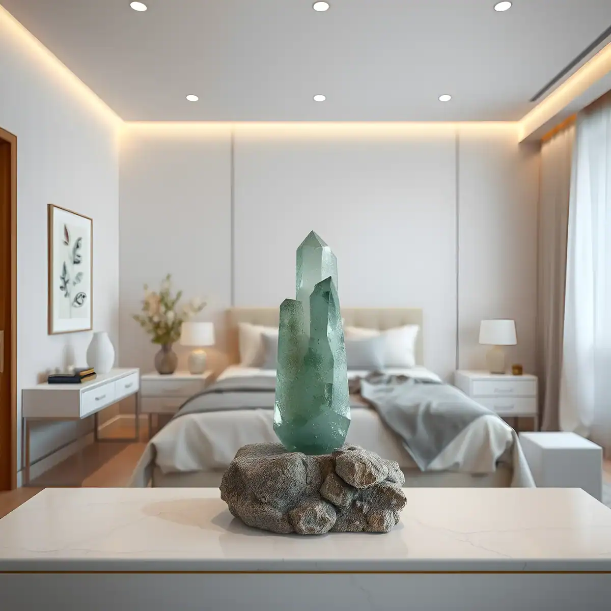 What Home Decor Colors Are Best for Decorating the Bedroom? bedroom gemstone fluorite tower home decor display