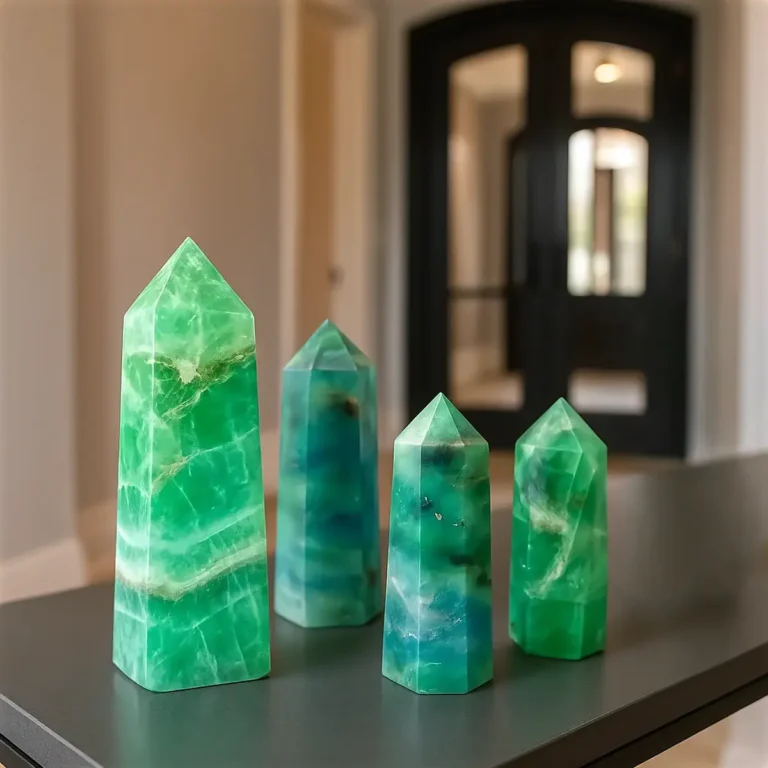 fluorite tower decor collection displayed near an entryway